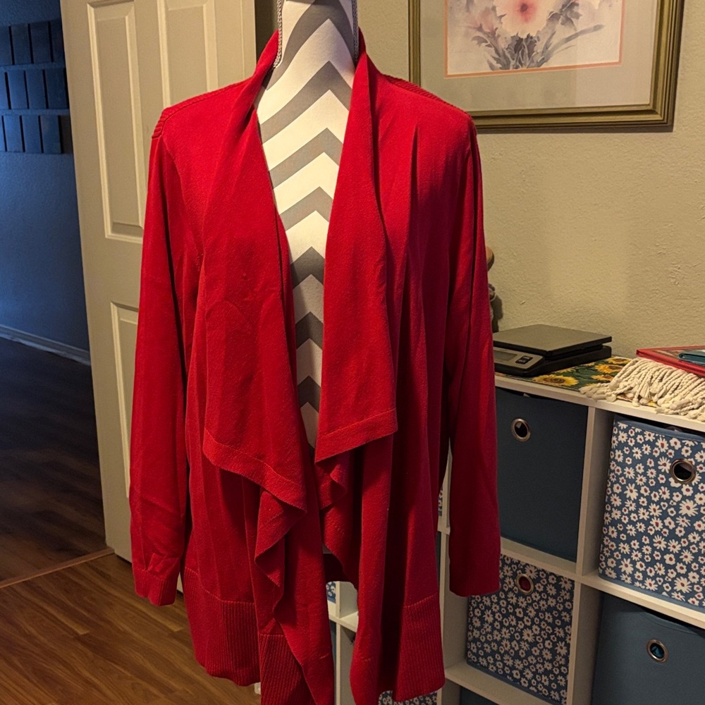 Lands' End Women's Red Open Front Cardigan